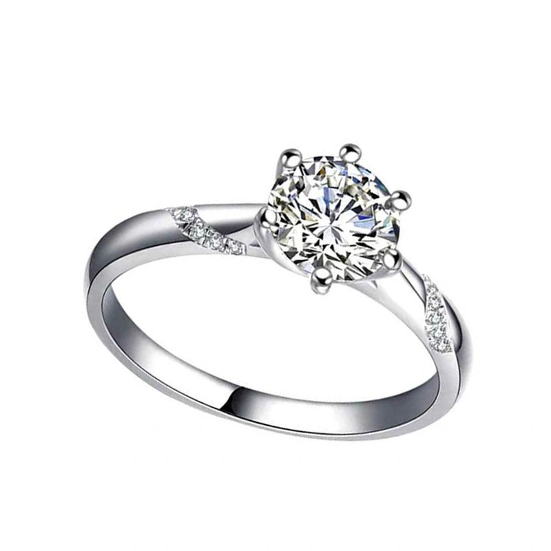 Silver six-claw moissanite carat diamond ring