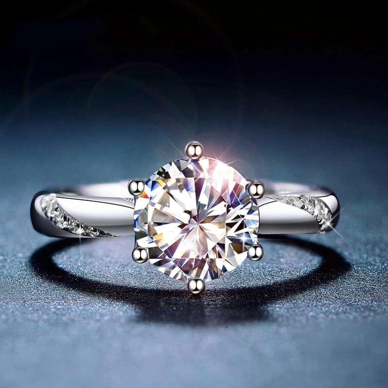 Silver six-claw moissanite carat diamond ring