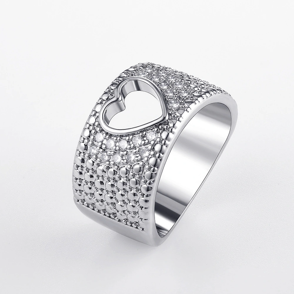 Exquisite hollow love copper inlaid zircon women's ring fashion accessories