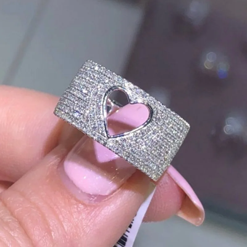 Exquisite hollow love copper inlaid zircon women's ring fashion accessories