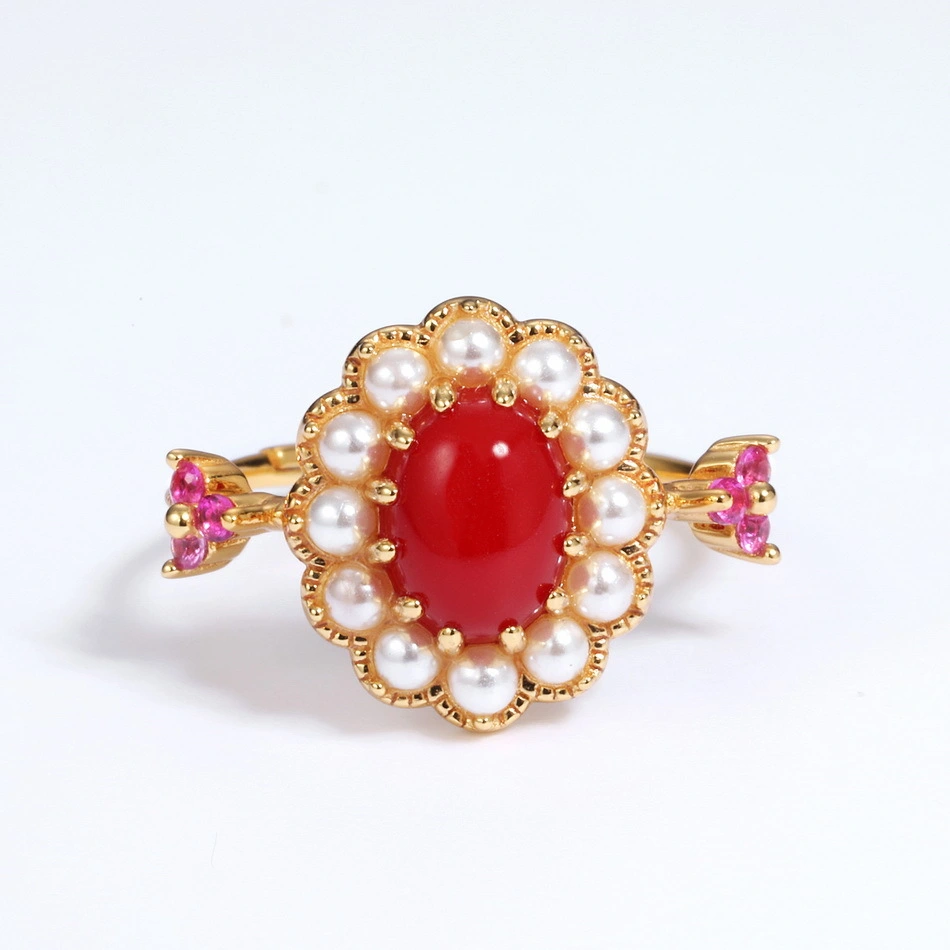 Flower Pearl Gemstone S925 Silver Ring Lady