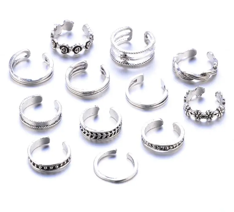 Women Lady Unique Adjustable Opening Finger Ring Retro Carved Toe Ring Foot Beach Foot Jewelry