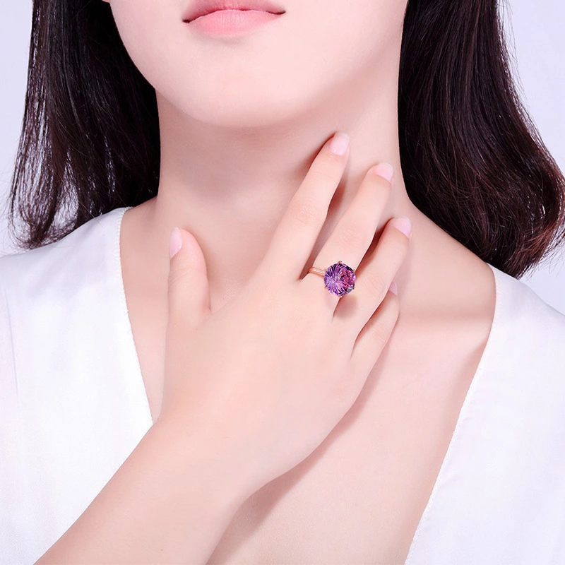 Turtle Face Six-Claw Amethyst Ring