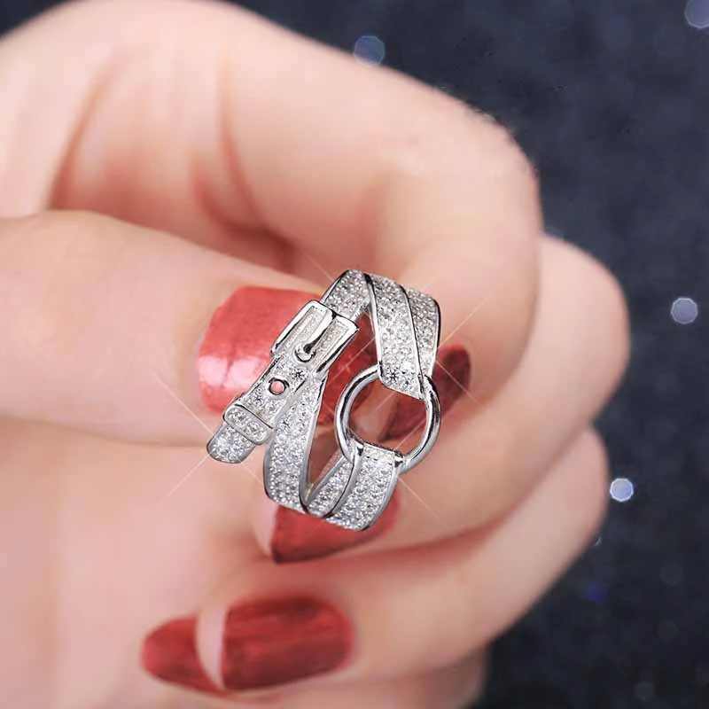 Simple diamond belt buckle index finger ring zircon