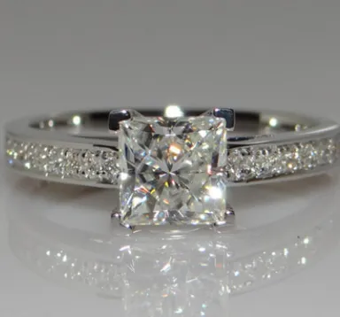Square Diamond Princess Ring Four-claw Female Simulation Diamond Wedding Simple Japanese and Korean Fashion Diamond Ring Zircon Ring