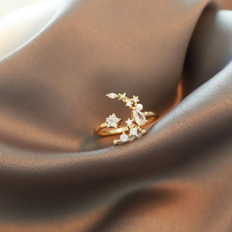 Ins tide personality wild star and moon index finger ring