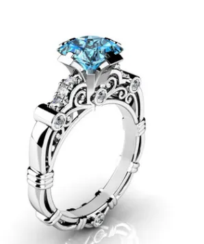 Copper silver plated square diamond zircon hollow scroll pattern ring