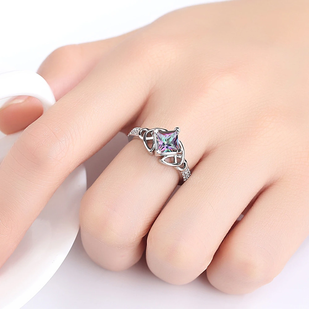 Colorful stone square diamond ring