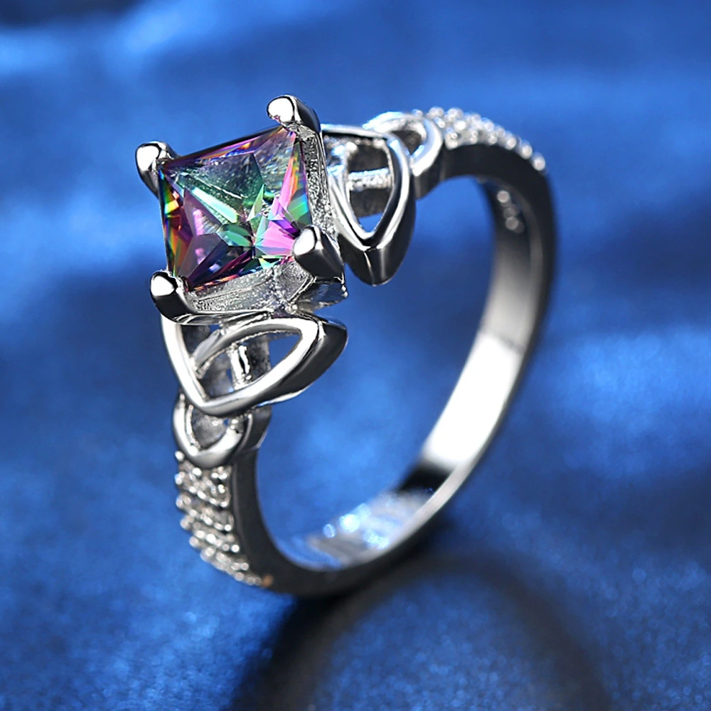 Colorful stone square diamond ring
