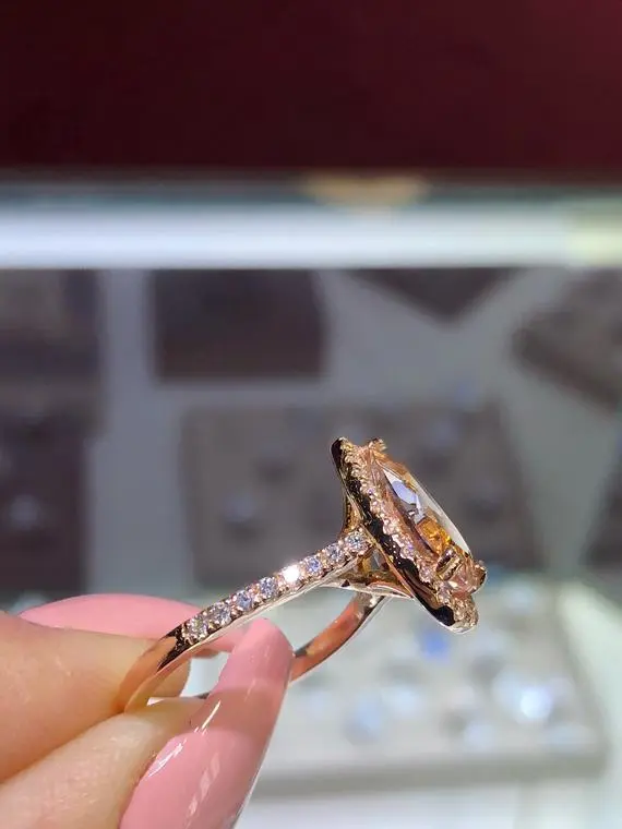 Plated 18k rose gold inlaid powder crystal drop pear shaped engagement ring
