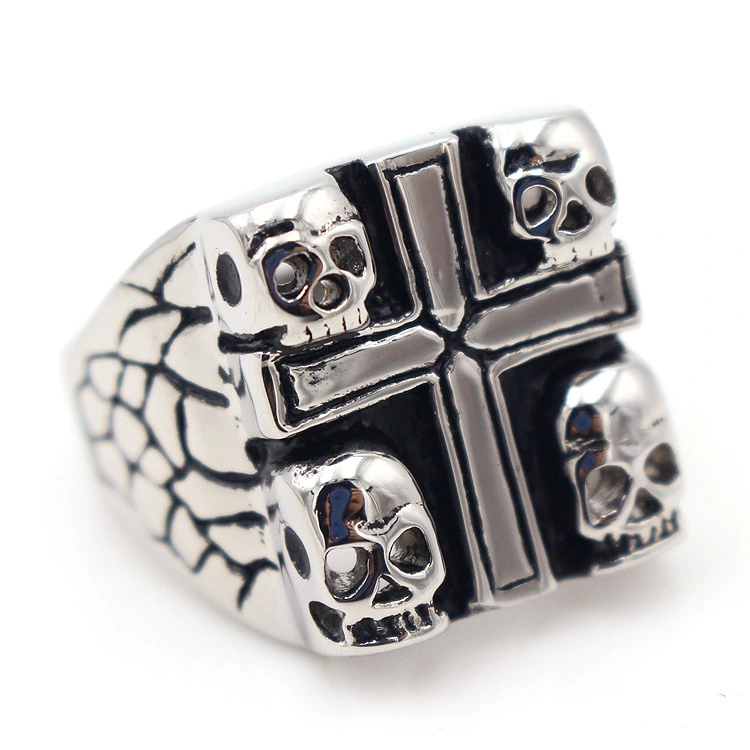 European and American retro men's titanium steel ring tide male domineering steel ring cross ghost ring