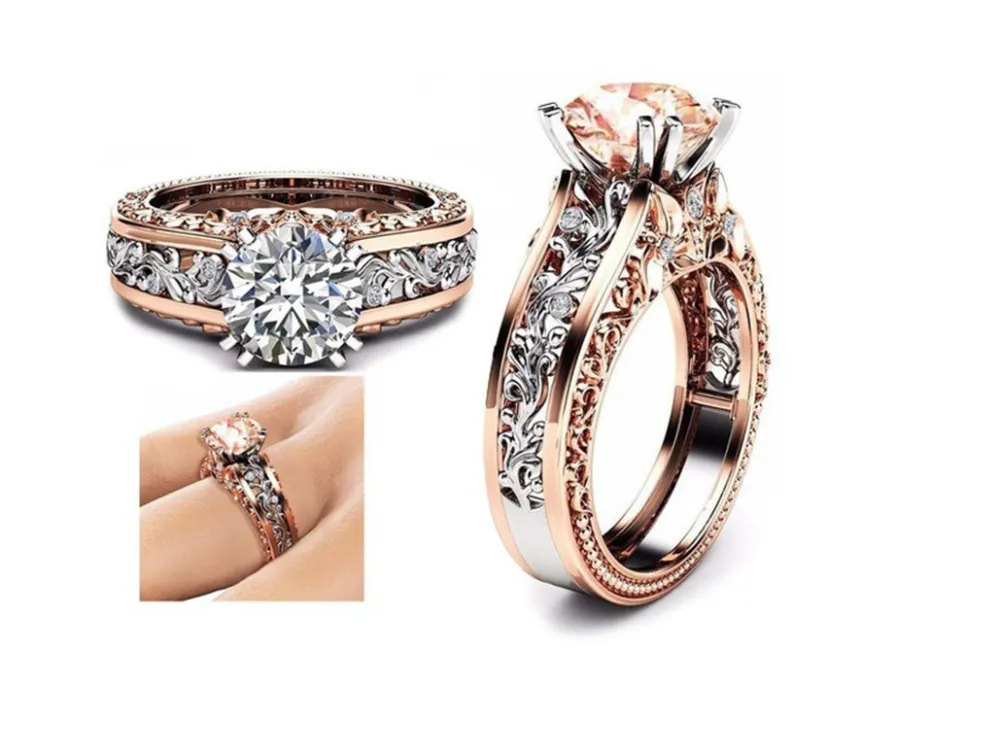 New Ring Plated 14k Rose Gold Separated Ring Champagne Gemstone Diamond Ring