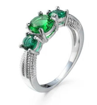 Fashion Platinum Lady Ring Emerald Crystal Diamond Jewelry Gift Jewelry