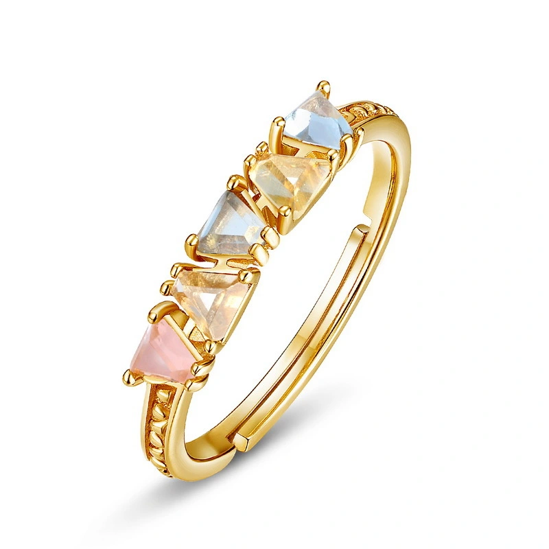 Rainbow color synthetic pink crystal ring