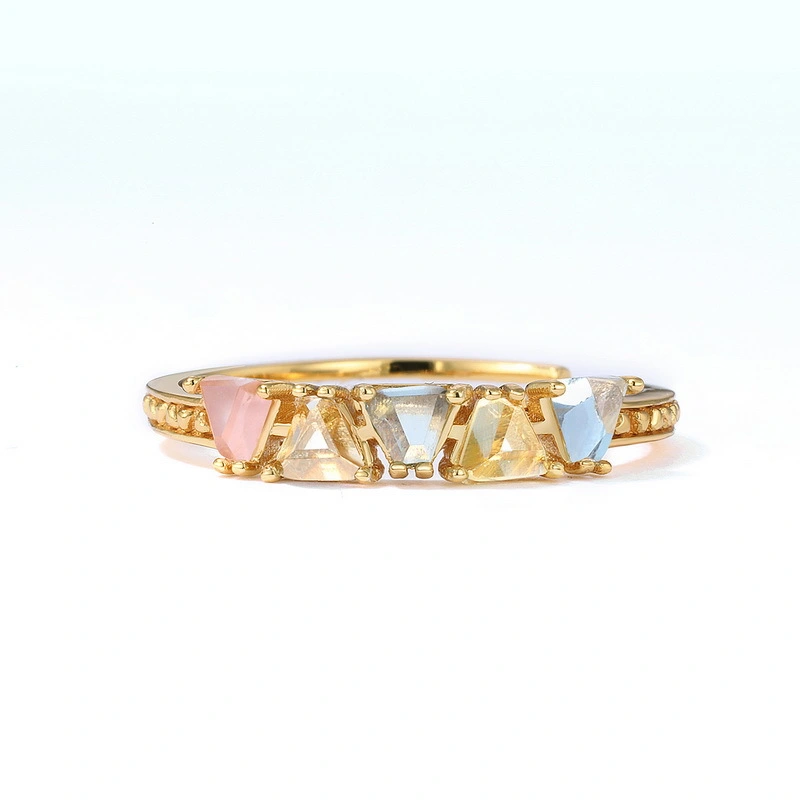 Rainbow color synthetic pink crystal ring
