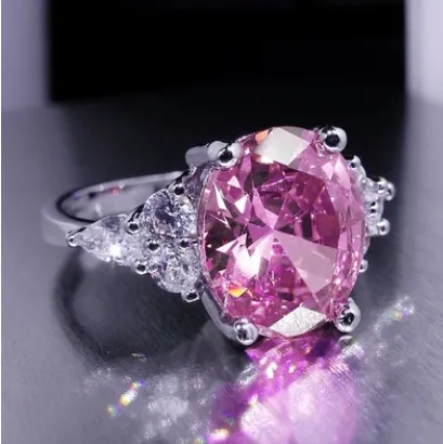 Best selling new pink diamond crystal princess ring European and American goose egg shape simulation diamond engagement ring