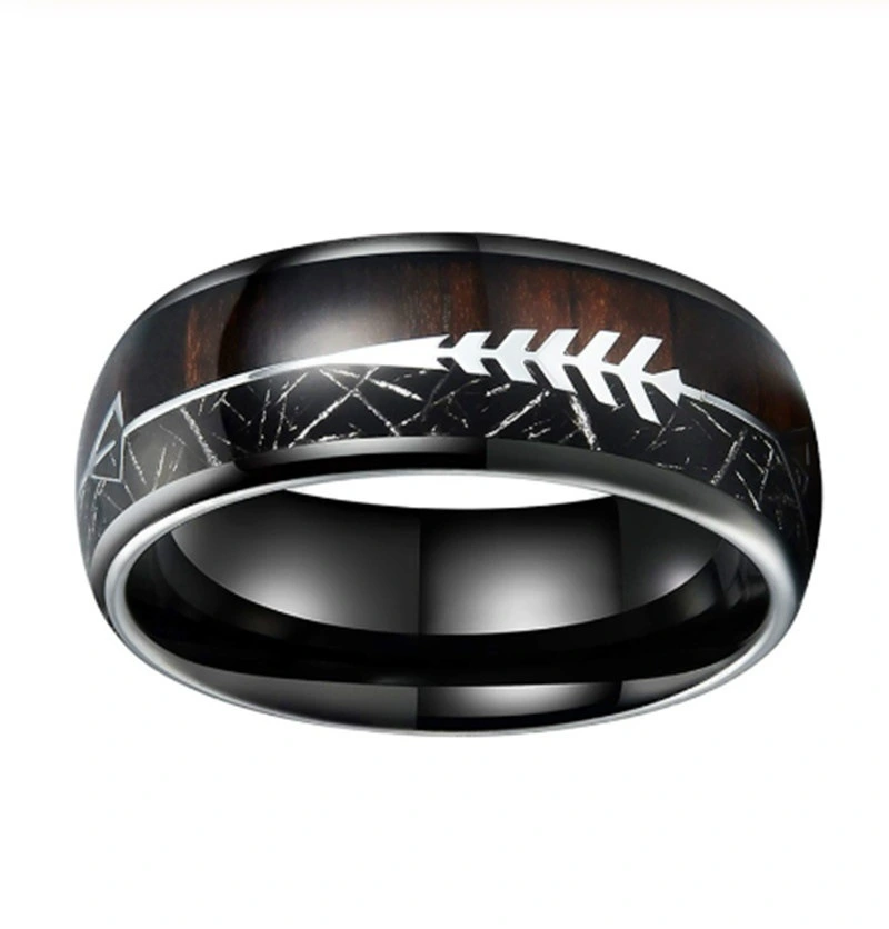 Men's stainless steel steel ring wood grain ring