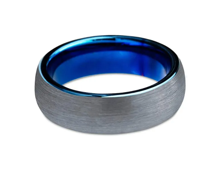 Brushed Tungsten Inner Blue Inlay Ring