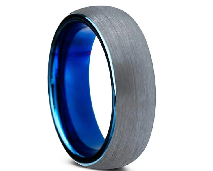 Brushed Tungsten Inner Blue Inlay Ring