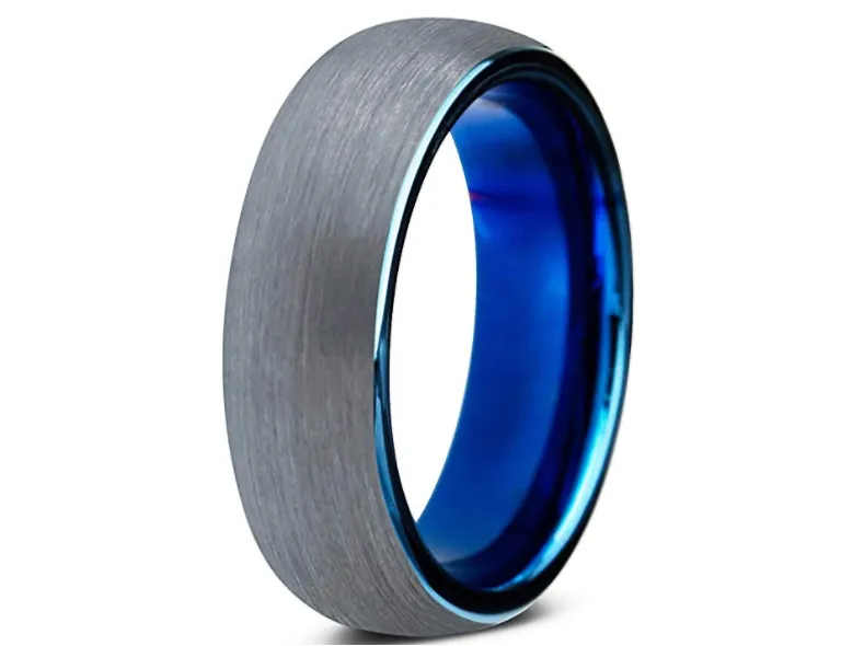 Brushed Tungsten Inner Blue Inlay Ring