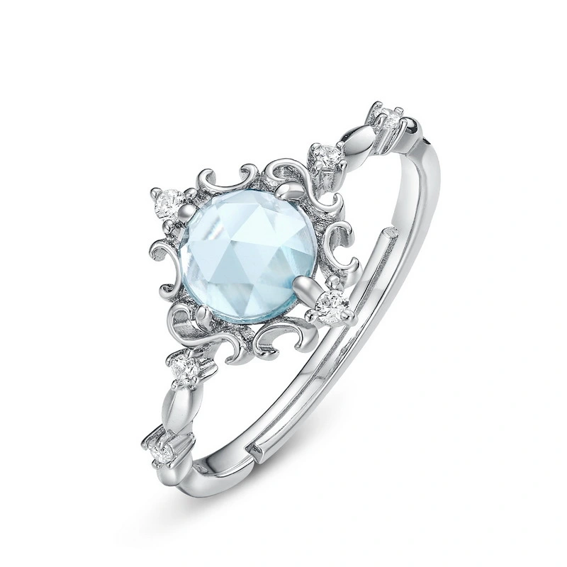 Japanese And Korean Light Luxury Corolla Sky Blue Topaz 925 Silver Ring