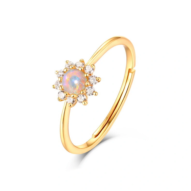 Opal White Zirconium Sun Flower 9K Gold Ring