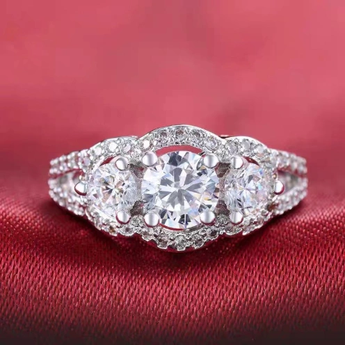European and American fashion women's ring AAA zircon micro-plated white gold women's ring