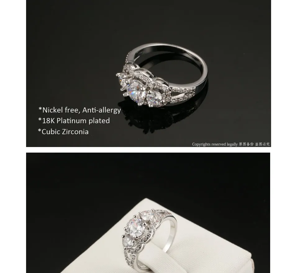 European and American fashion women's ring AAA zircon micro-plated white gold women's ring