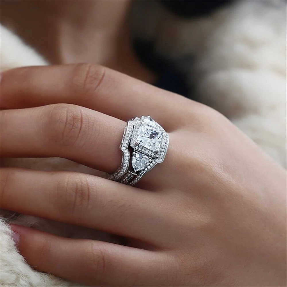 European and American women's wedding ring three stone diamond wedding ring
