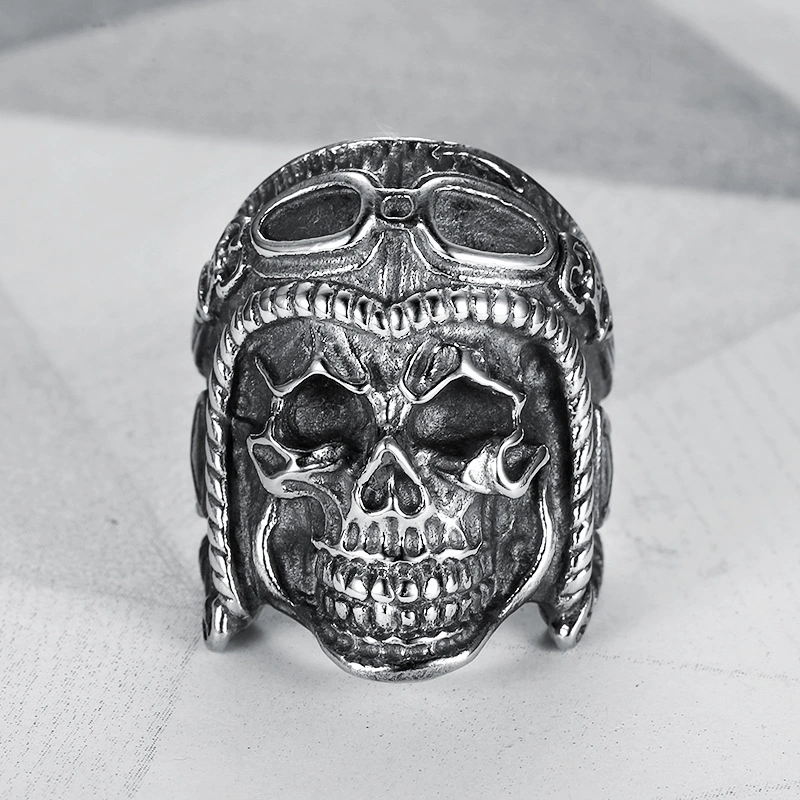 Vintage Aviator Skull Titanium Steel Men's Ring