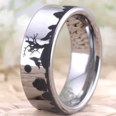 Wolf design rings for women, men's wedding band, 8mm silver tungsten ring, party jewelry engagement ring