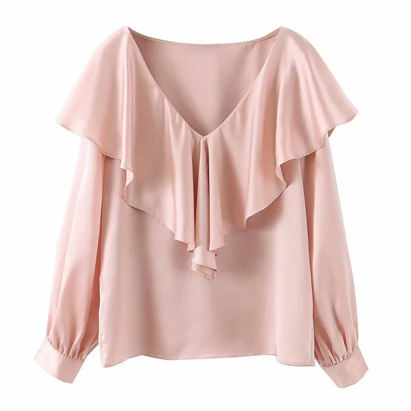 V-neck stacked solid color slim shirt