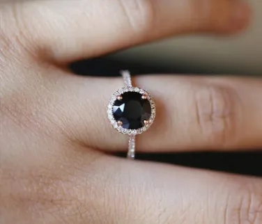 Wish new inlaid natural black gemstone plated rose gold ring European and American micro-studded diamond hand jewelry