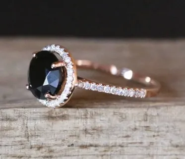 Wish new inlaid natural black gemstone plated rose gold ring European and American micro-studded diamond hand jewelry