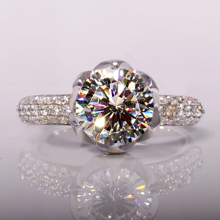 Petal sterling silver simulation diamond ring