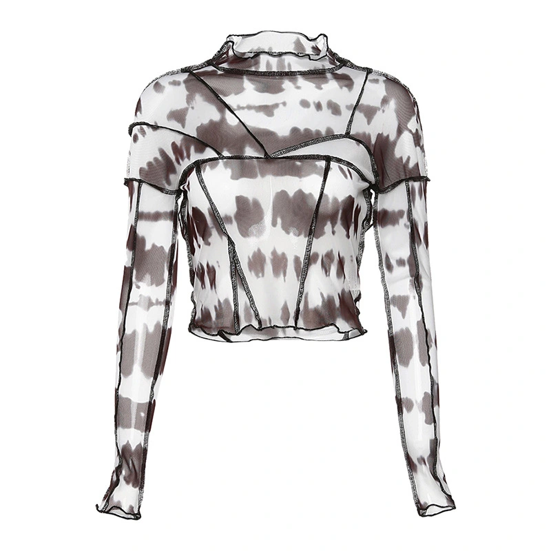 New women's round neck long-sleeved fashion printed top