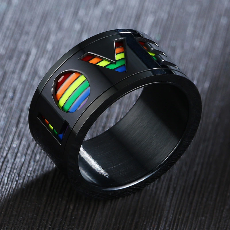 Rainbow stainless steel men's ring