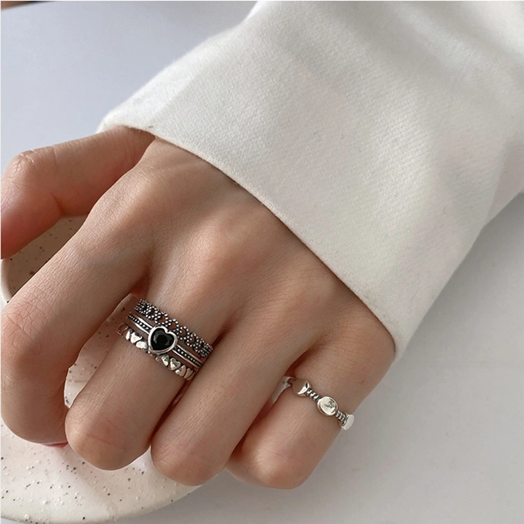 Retro Style Love Three-Layer Ring Female Heart-Shaped Index Finger