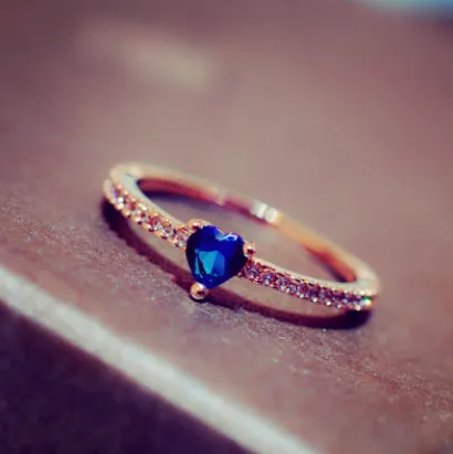 Korean creative fashion jewelry love sapphire simple micro-inlaid zircon high quality ring tail ring