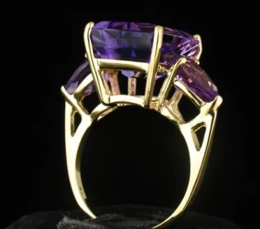 Europe and the United States hot tourmaline diamond ring Amethyst gem code ring ring 18K gold ring silver jewelry