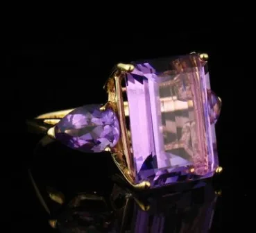 Europe and the United States hot tourmaline diamond ring Amethyst gem code ring ring 18K gold ring silver jewelry