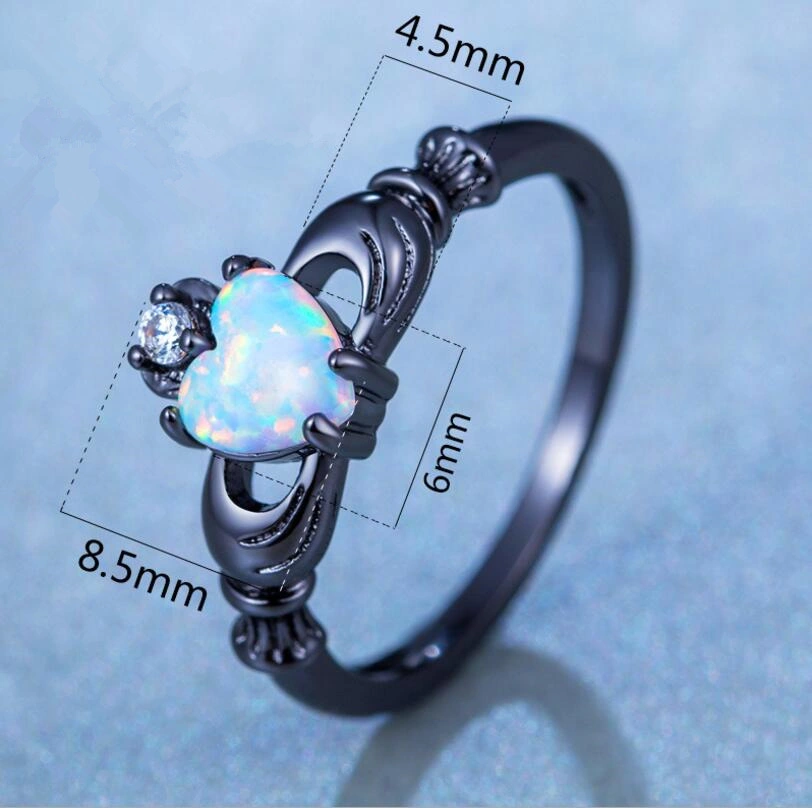 Creative Retro Love Heart Crown Alloy Black Ladies Ring