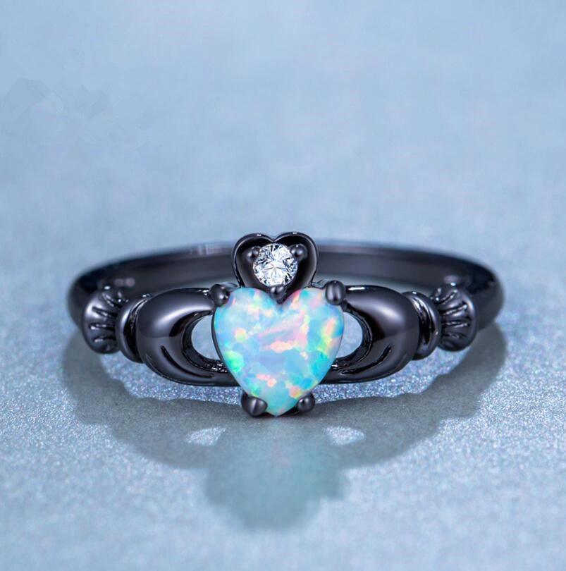 Creative Retro Love Heart Crown Alloy Black Ladies Ring