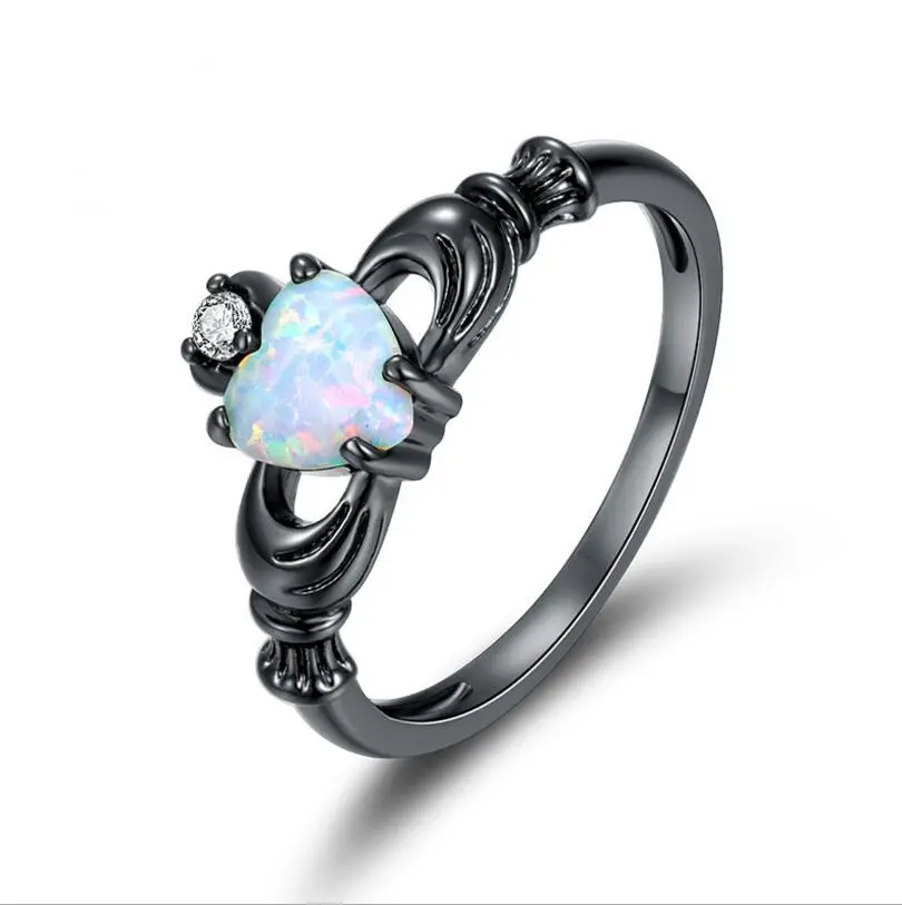Creative Retro Love Heart Crown Alloy Black Ladies Ring