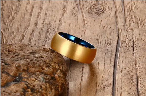 8MM Tungsten Steel Gold and Blue  Ring, Wedding ring