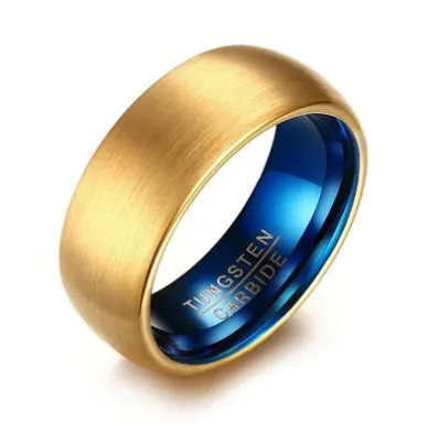 8MM Tungsten Steel Gold and Blue  Ring, Wedding ring