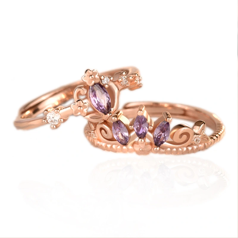 Two sterling silver amethyst diamond ring