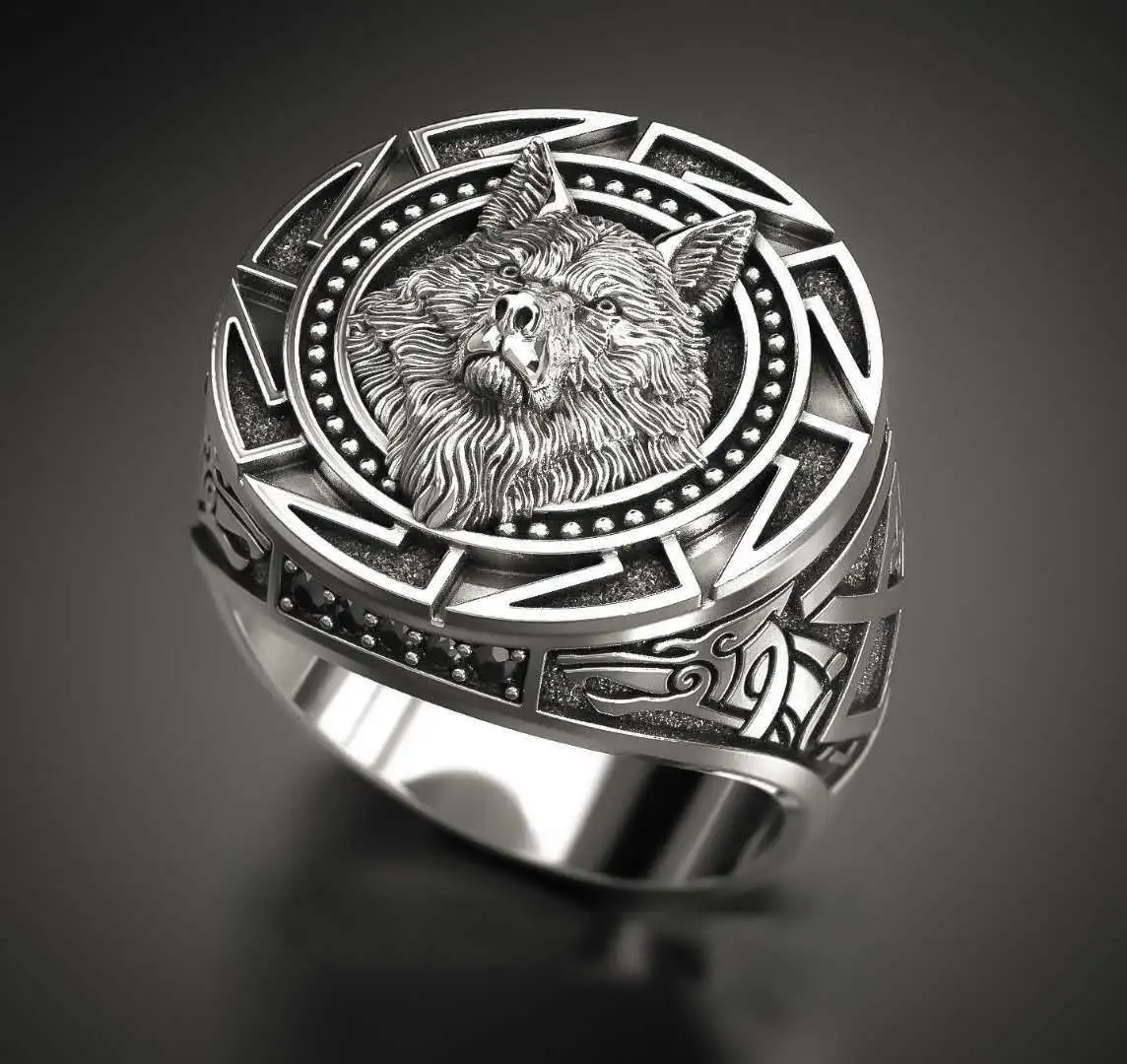 Men's Retro Silver Plated Wolf Head Ring