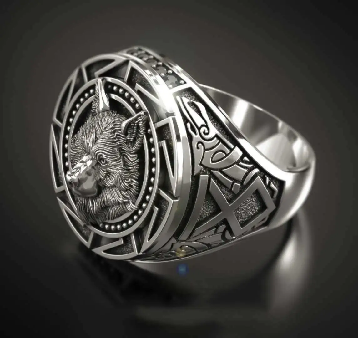Men's Retro Silver Plated Wolf Head Ring