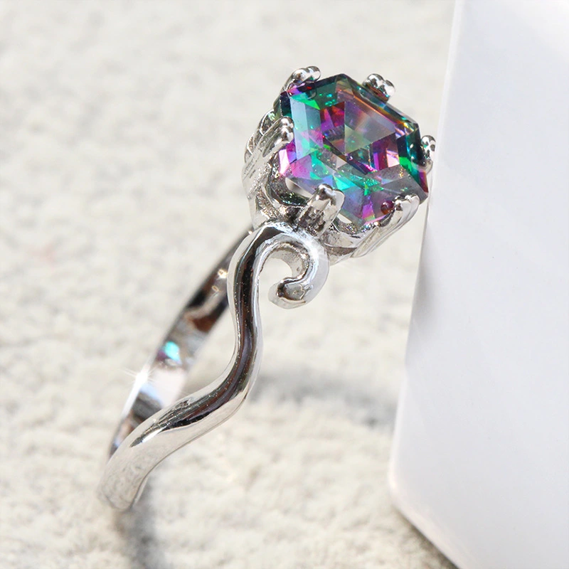New European and American cross-border foreign trade fashion jewelry Fashion seven-color gem  ring